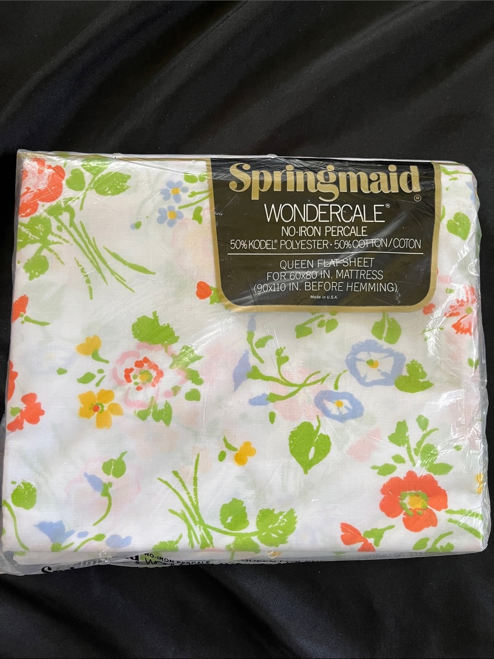 SPRINGMAID Wondercale Vtg Floral Flowers Flat QUEEN Sheet NIP Cottagecore